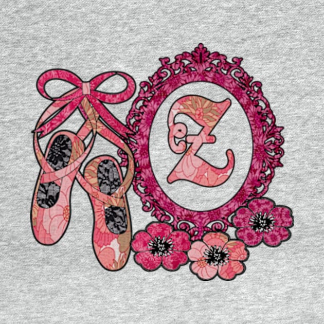 Pink floral ballerina Monogram art z by artbyomega